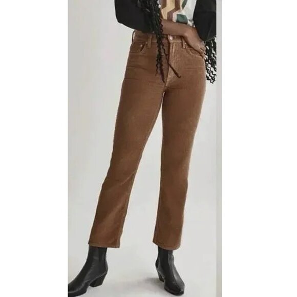 Aritzia Denim Forum Arlo Corduroy High Rise Straight 28L Pant In Brown Size 23 - Picture 1 of 7